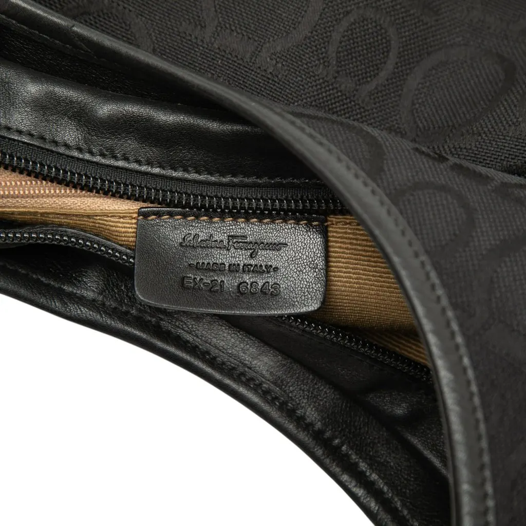 Salvatore Ferragamo Gancini Canvas Shoulder Bag Black Canvas Very good - Box View