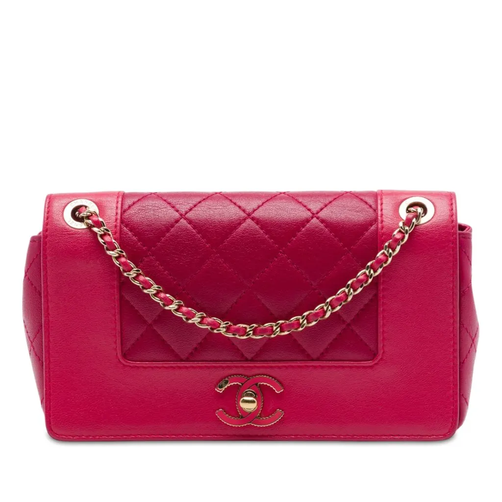 Chanel Quilted Bicolor Sheepskin Mademoiselle Vintage Flap Pink Leather Very good - Front View