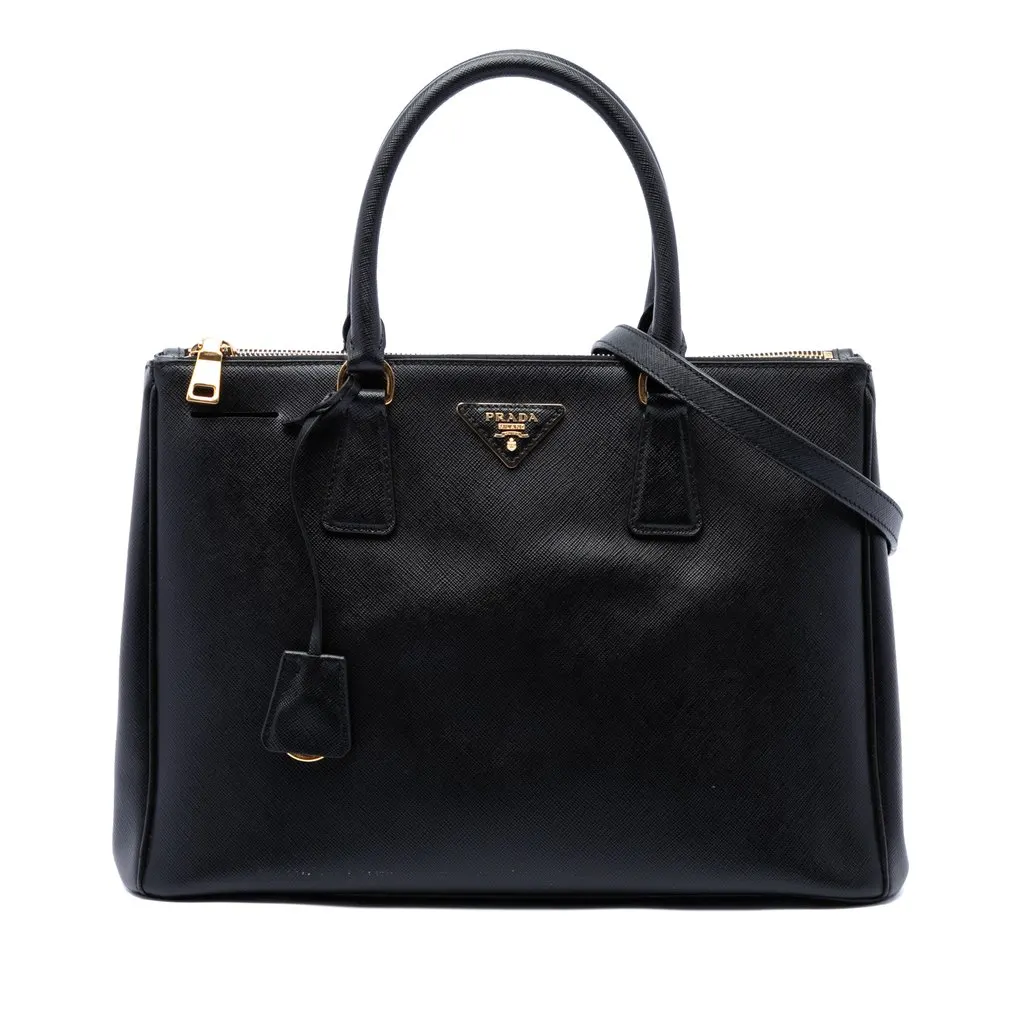 Prada Large Saffiano Lux Galleria Double Zip Satchel Black Leather Very good - Front View