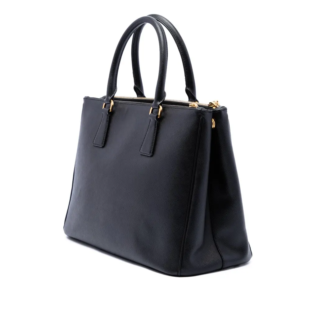 Prada Large Saffiano Lux Galleria Double Zip Satchel Black Leather Very good - Back View