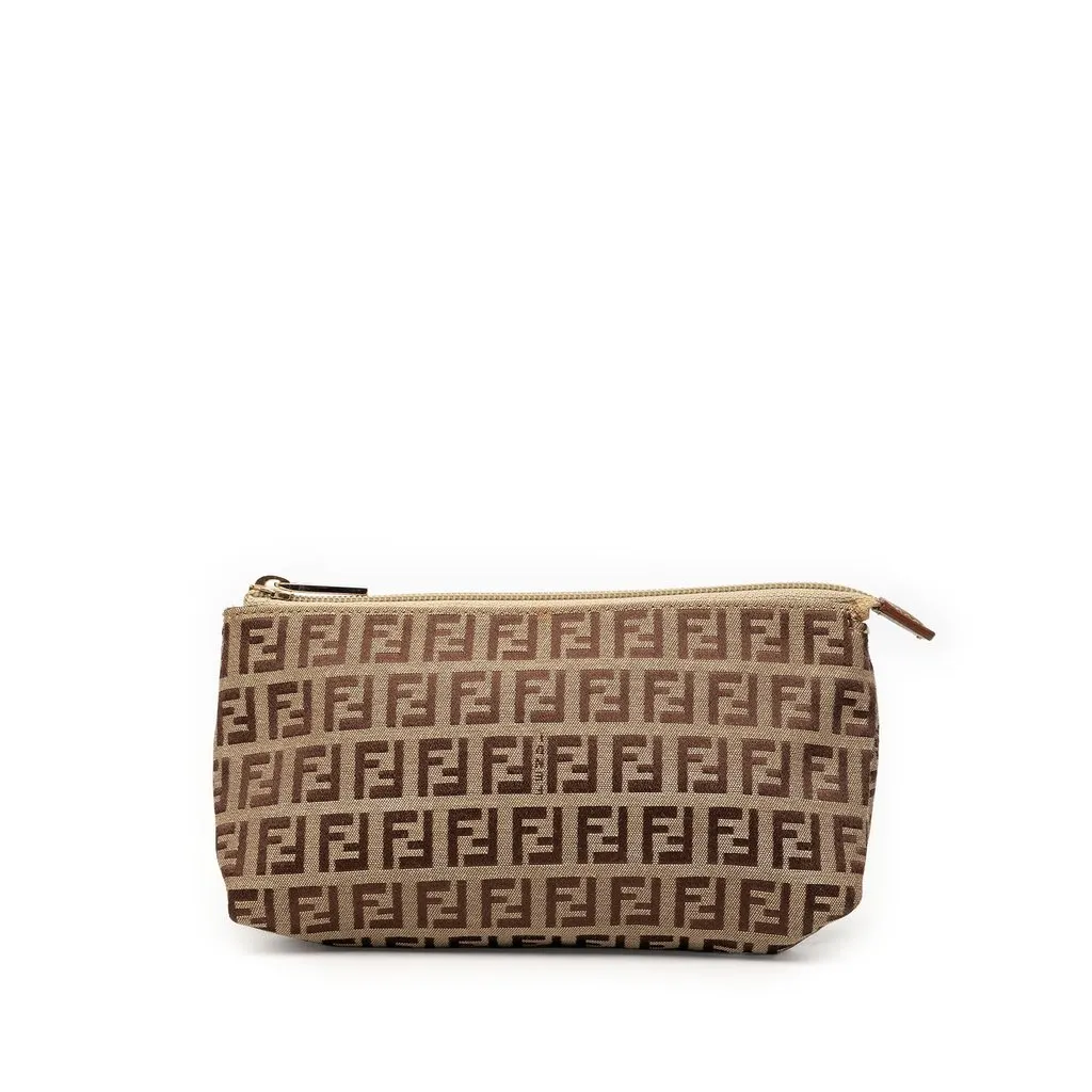 Fendi Zucchino Canvas Pouch Brown Very good - Front View