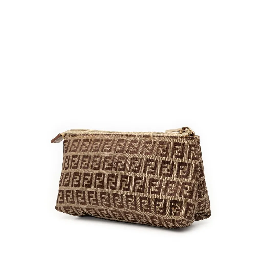 Fendi Zucchino Canvas Pouch Brown Very good - Back View