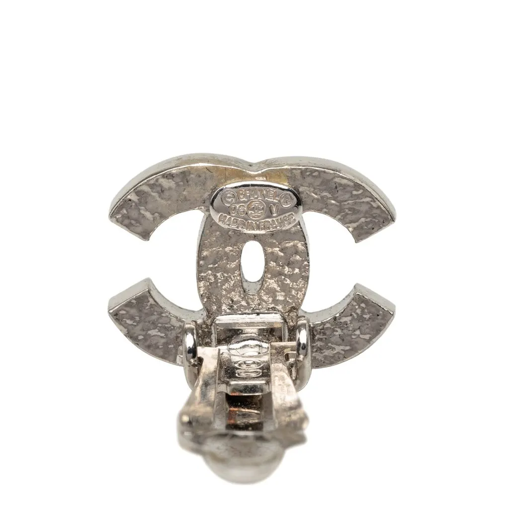 Chanel CC Brass and Strass Clip On Earrings Silver Metal Very good - Inside View