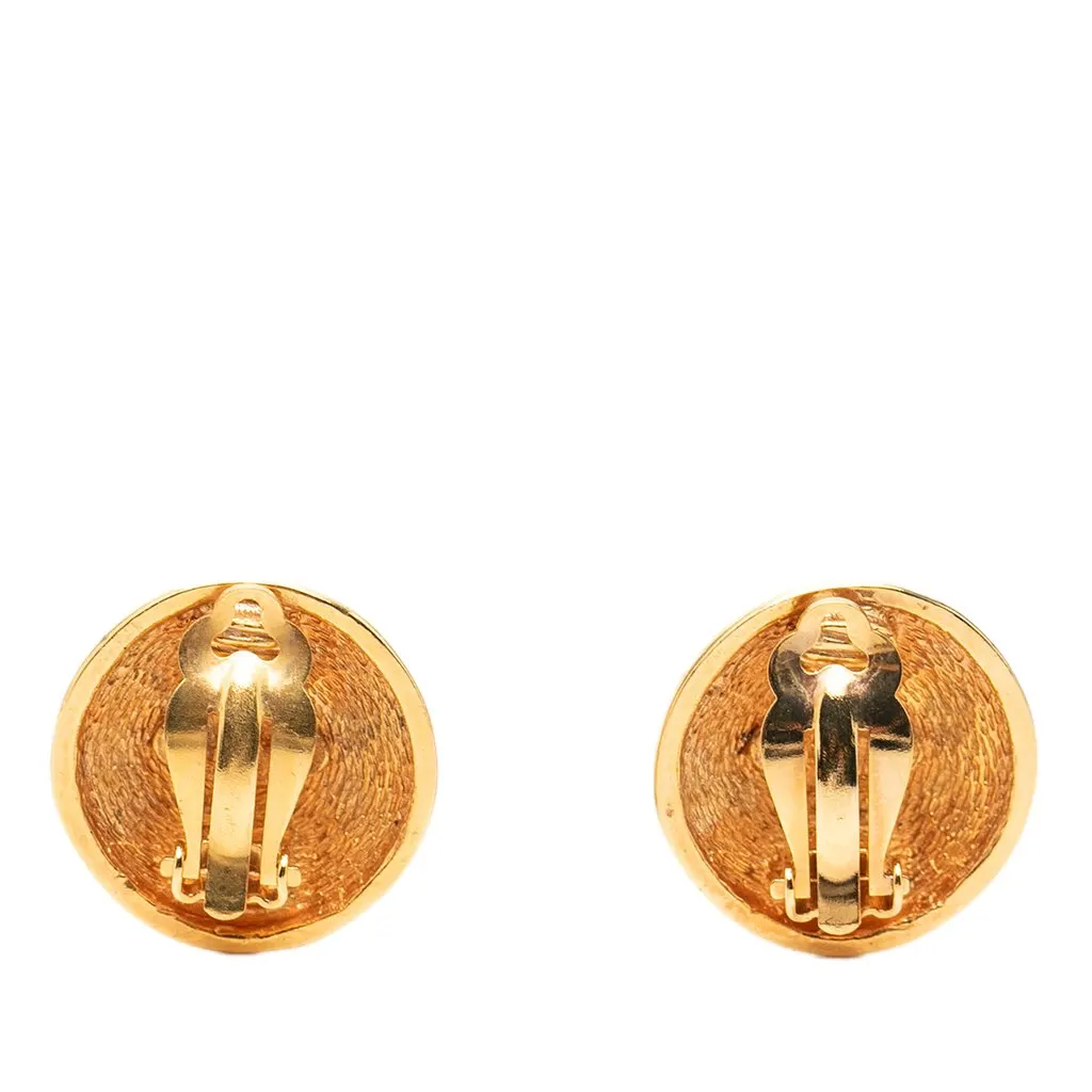 Chanel CC Gold Plated Quilted Round Clip On Earrings Gold Metal Very good - Back View
