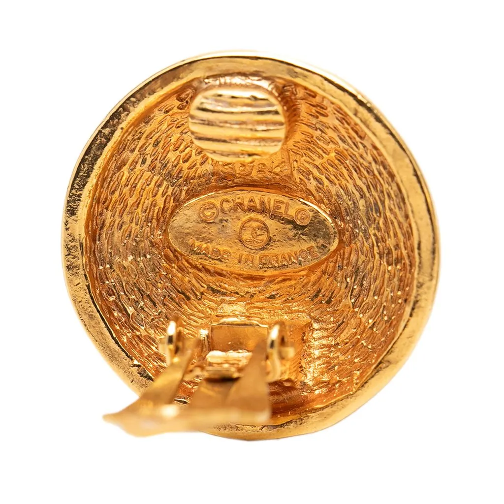 Chanel CC Gold Plated Quilted Round Clip On Earrings Gold Metal Very good - Inside View