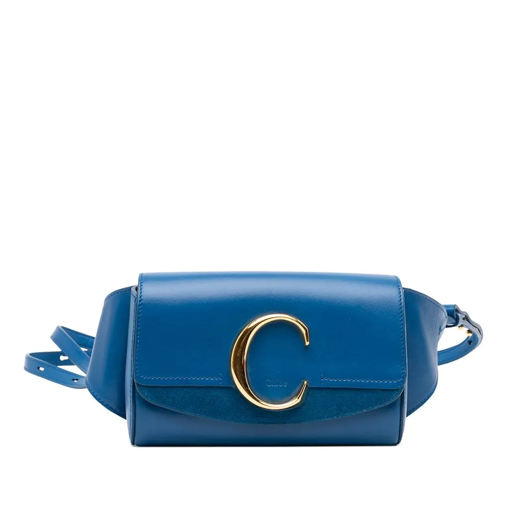 Chloé Calfskin and Suede C Belt Bag Blue Leather Good - Front View