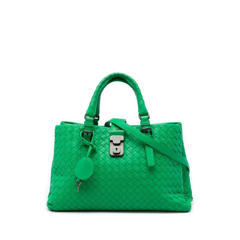 Bottega Veneta Small Nappa Intrecciato Roma Satchel Green Leather Very good - Front View