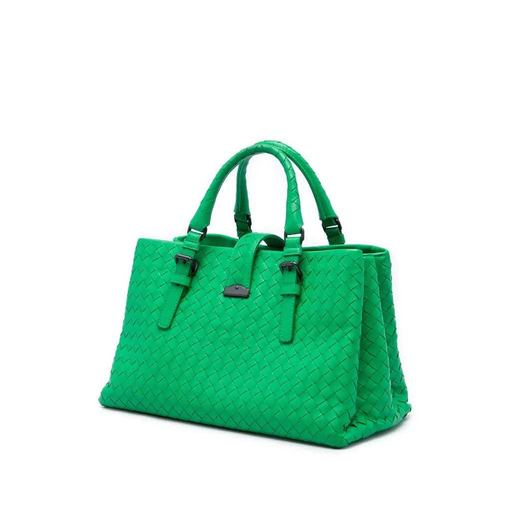 Bottega Veneta Small Nappa Intrecciato Roma Satchel Green Leather Very good - Back View