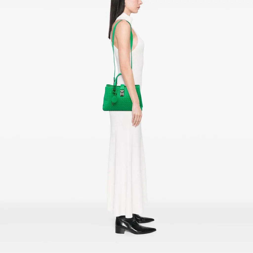 Bottega Veneta Small Nappa Intrecciato Roma Satchel Green Leather Very good - Box View