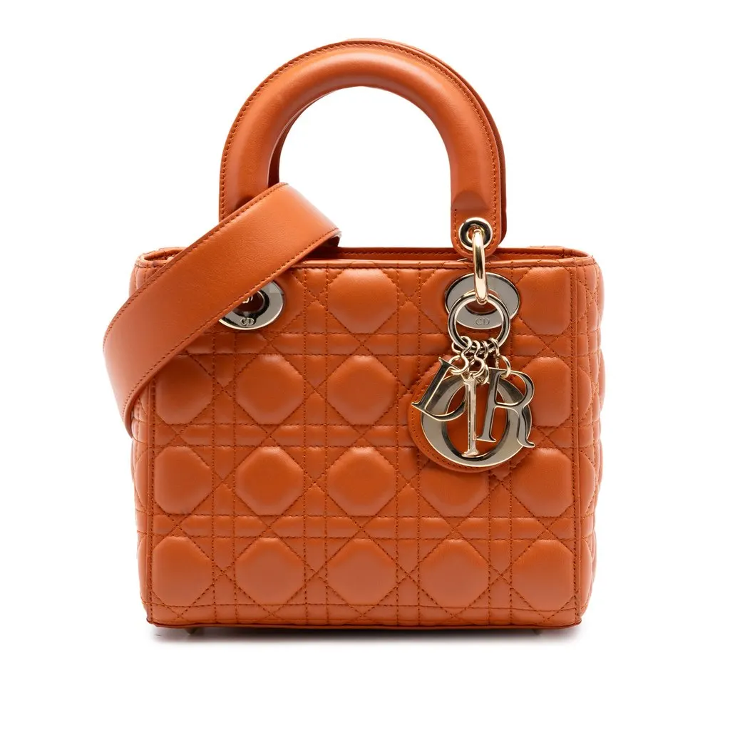 Dior Small Lambskin Cannage MyABCDior Lady Dior Orange Leather Very good - Front View