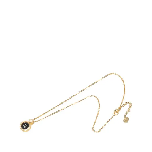 Dior Gold Plated Enamel Strass Logo Pendant Necklace