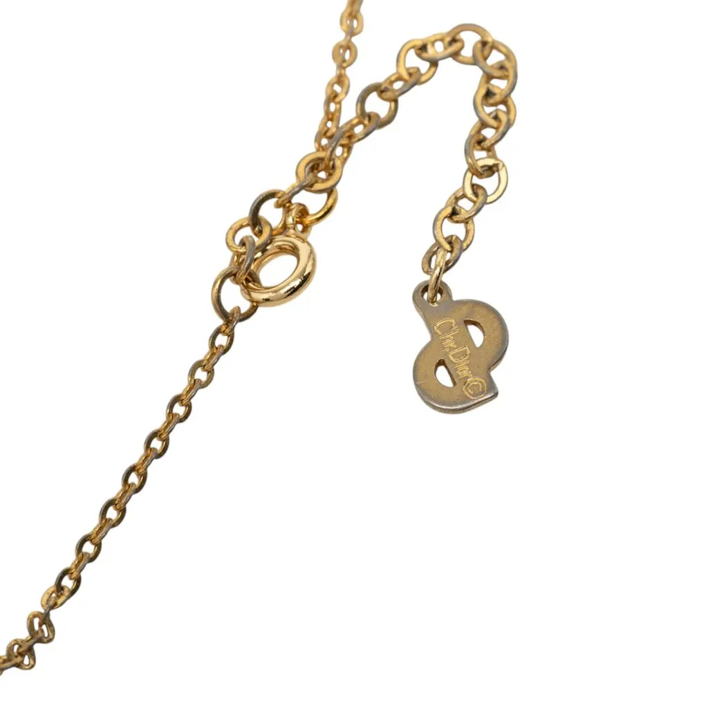 Dior Gold Plated Enamel Strass Logo Pendant Necklace Gold Metal Very good - Model View