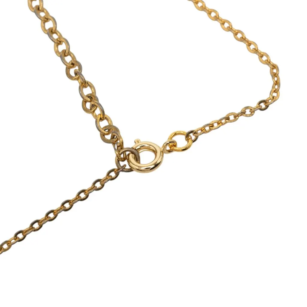 Dior Gold Plated Enamel Strass Logo Pendant Necklace Gold Metal Very good - Box View