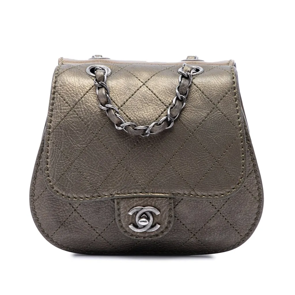 Chanel Small Quilted Calfskin Coco Twin Flap Brown Leather Very good - Front View