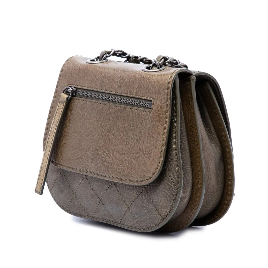 Chanel Small Quilted Calfskin Coco Twin Flap Brown Leather Very good - Back View