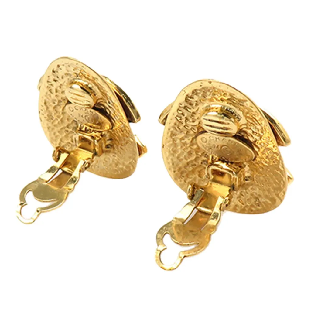 Chanel CC Gold Plated Logo Clip On Earrings Gold Metal Very good - Back View