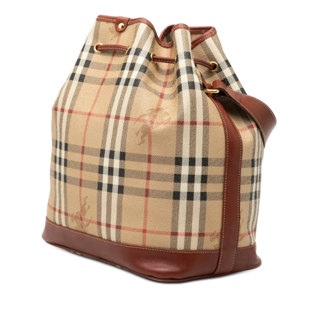 Burberry Haymarket Check Coated Canvas Drawstring Bucket Bag Beige Very good - Back View