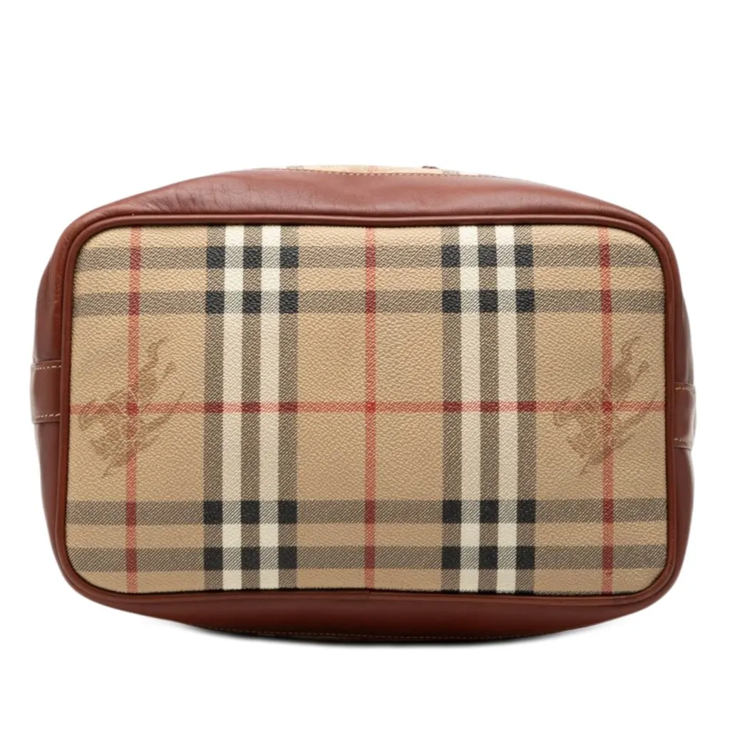 Burberry Haymarket Check Coated Canvas Drawstring Bucket Bag Beige Very good - Inside View