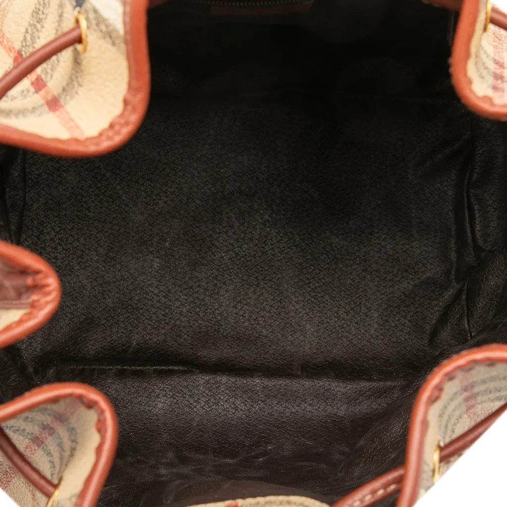 Burberry Haymarket Check Coated Canvas Drawstring Bucket Bag Beige Very good - Model View