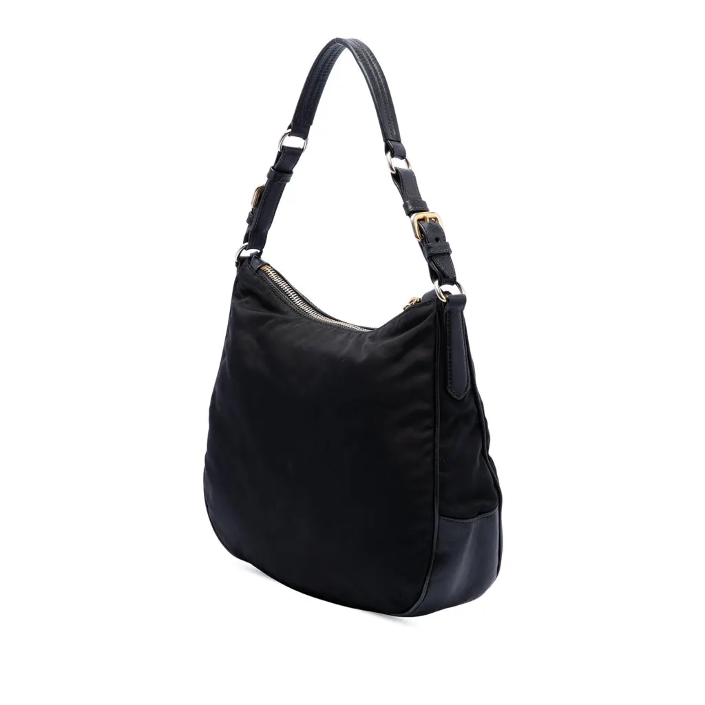 Prada Saffiano Trimmed Tessuto Shoulder Bag Black Polyamide Good - Back View
