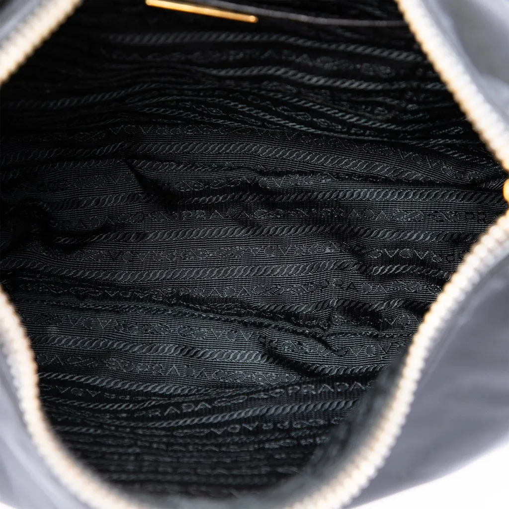 Prada Saffiano Trimmed Tessuto Shoulder Bag Black Polyamide Good - Model View