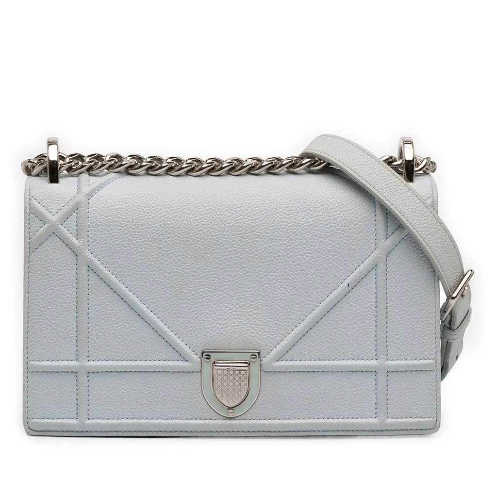 Dior Small Grained Calfskin Diorama Flap Blue Leather Very good - Front View
