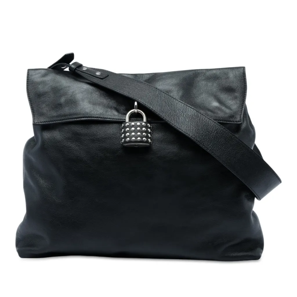 Burberry Leather Studded Padlock Shoulder Bag Black Leather Very good - Front View