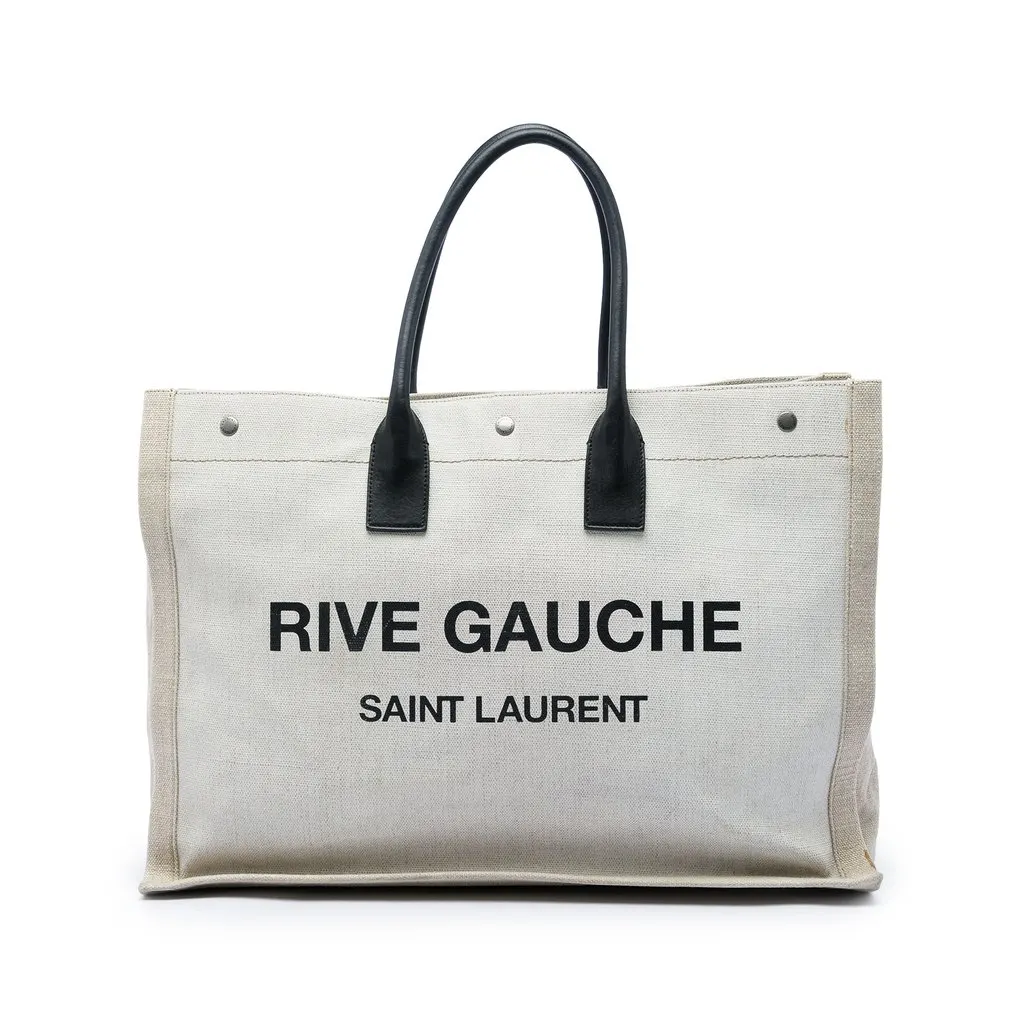 Saint Laurent Large Canvas Rive Gauche Tote Beige Very good - Front View