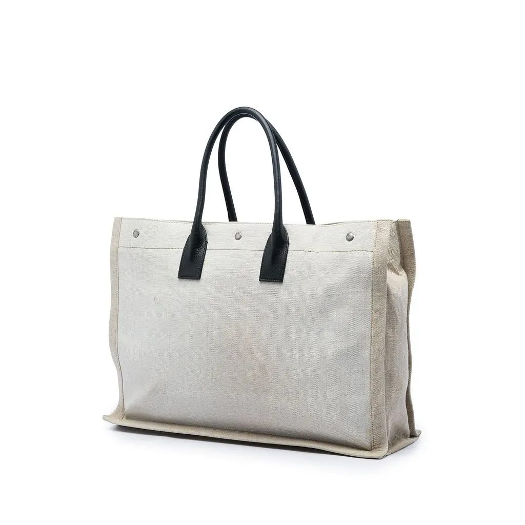 Saint Laurent Large Canvas Rive Gauche Tote Beige Very good - Back View