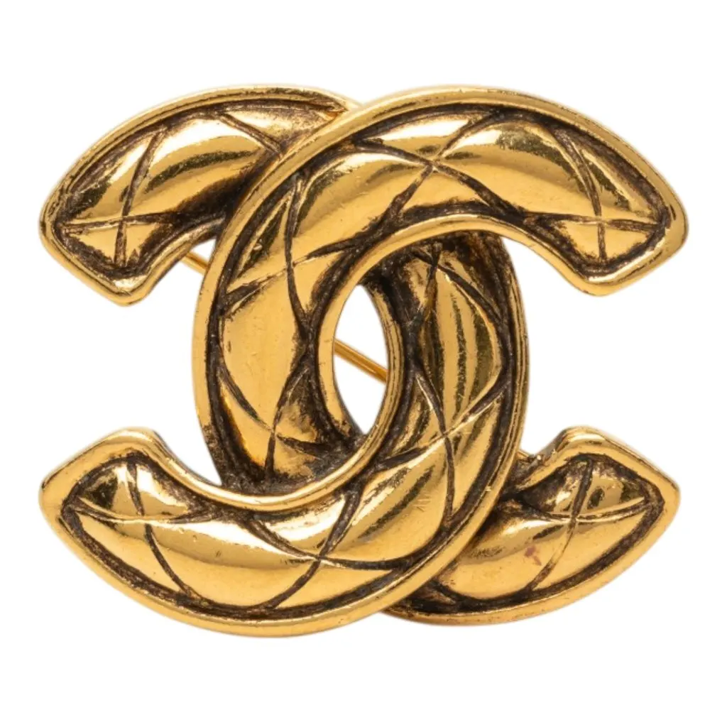 Chanel CC Gold Plated Quilted Brooch Gold Metal Very good - Front View