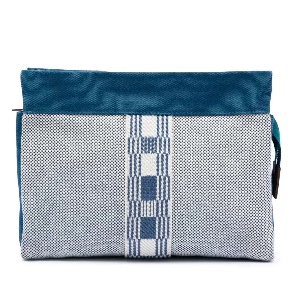 Hermès Toile Trousse de Voyage Jimetou PM Blue Very good - Front View