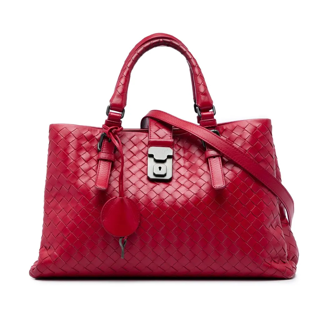 Bottega Veneta Small Nappa Intrecciato Roma Satchel Red Leather Very good - Front View