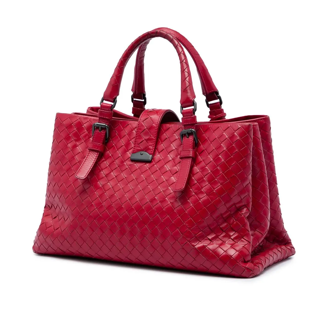 Bottega Veneta Small Nappa Intrecciato Roma Satchel Red Leather Very good - Back View