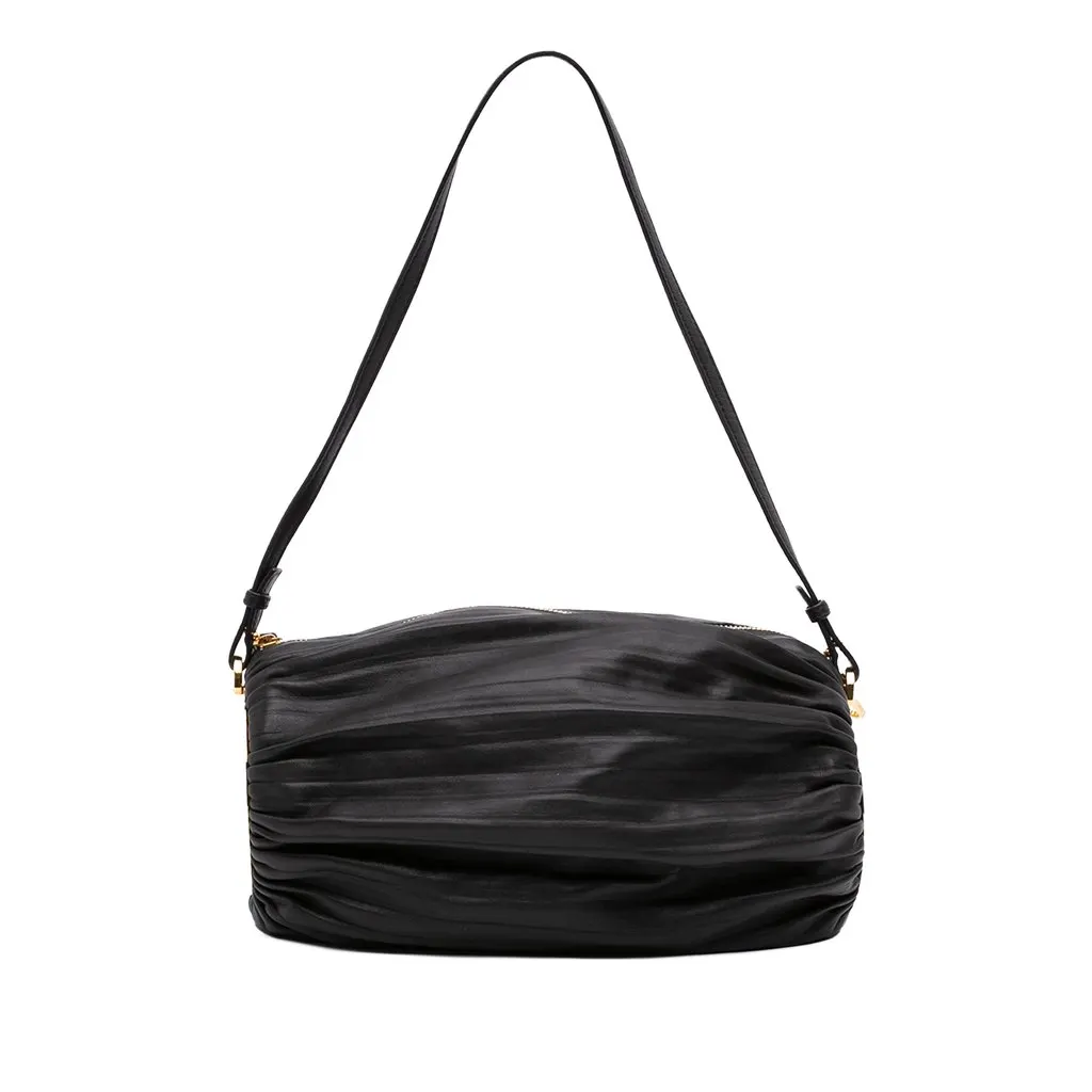Loewe Pleated Nappa Bracelet Pouch Black Leather Very good - Front View