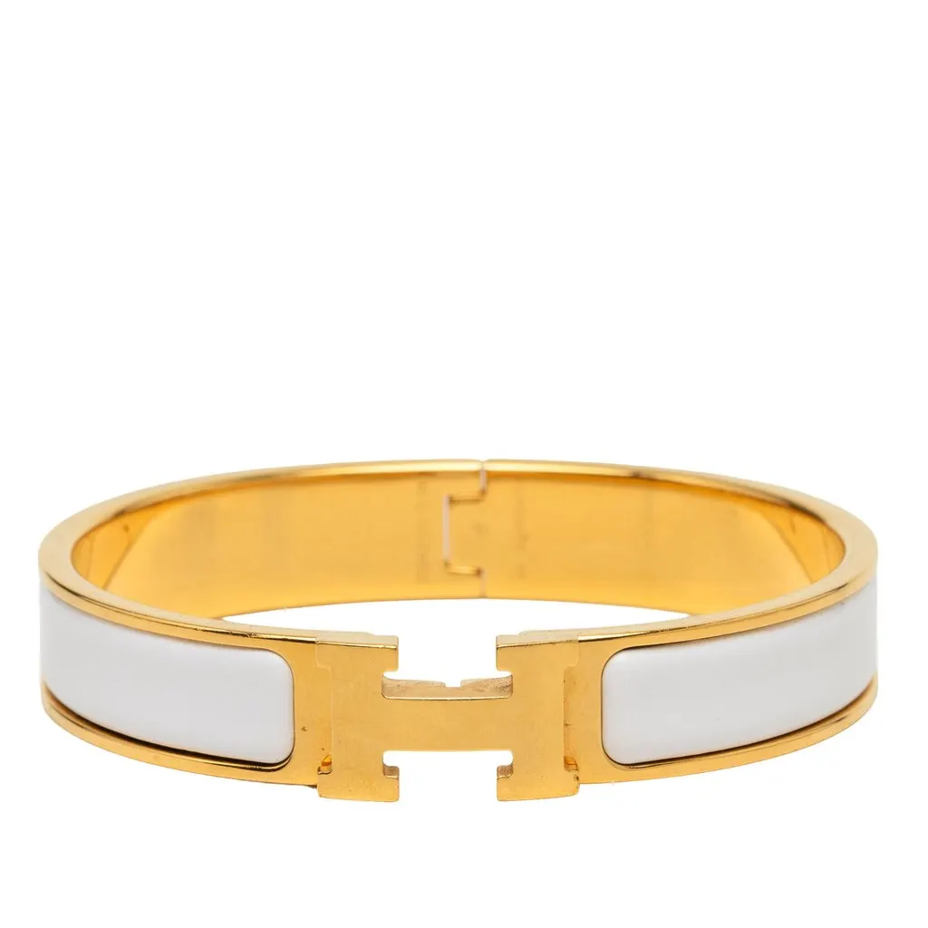 Hermès Narrow Enamel Clic H Bracelet PM White Enamel Very good - Front View