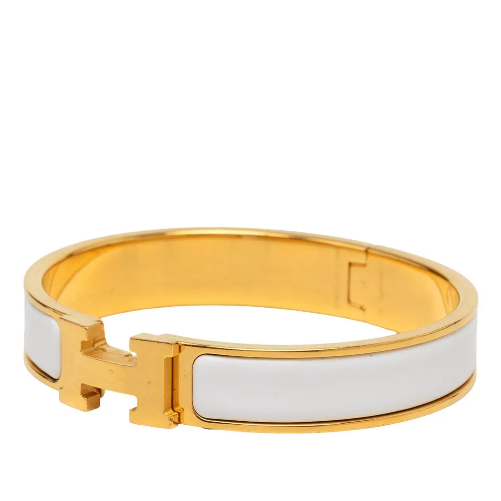 Hermès Narrow Enamel Clic H Bracelet PM White Enamel Very good - Back View