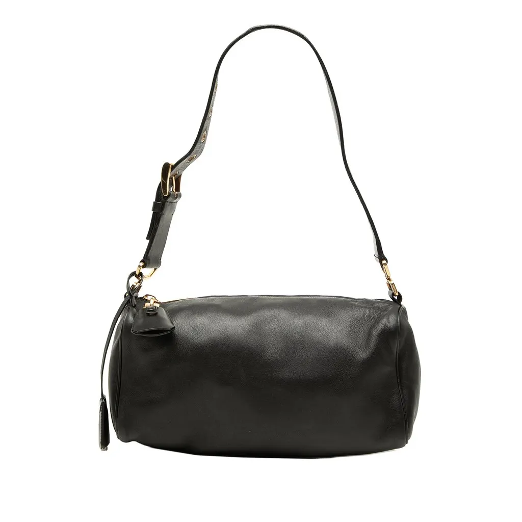 Prada Soft Calf Shoulder Bag Black Leather Very good - Front View