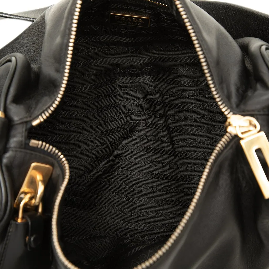 Prada Soft Calf Shoulder Bag Black Leather Very good - Model View