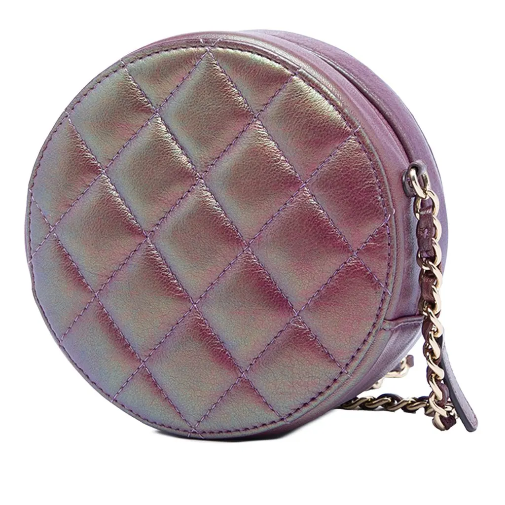 Chanel Quilted Iridescent Lambskin Round Clutch With Chain Purple Leather Very good - Back View