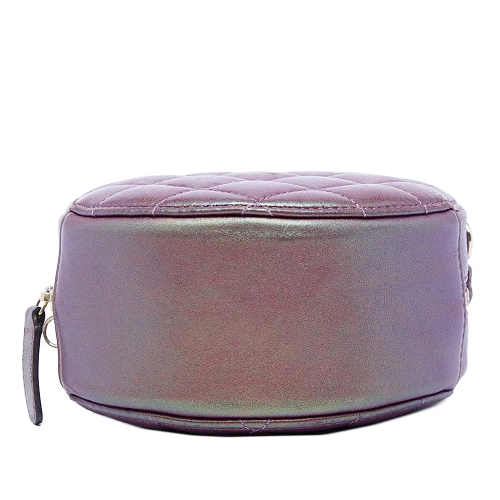 Chanel Quilted Iridescent Lambskin Round Clutch With Chain Purple Leather Very good - Inside View
