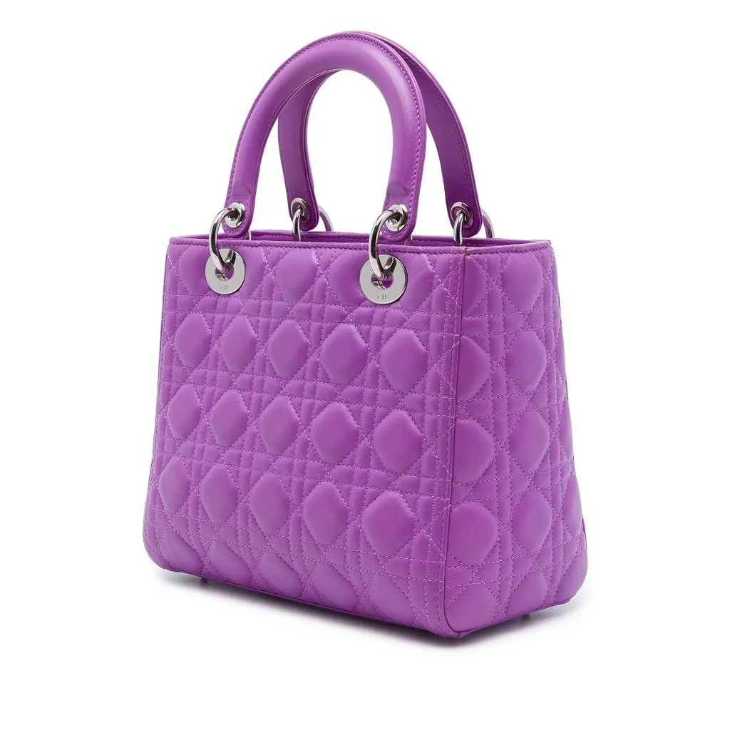 Dior Medium Lambskin Cannage Lady Dior Purple Leather Very good - Back View