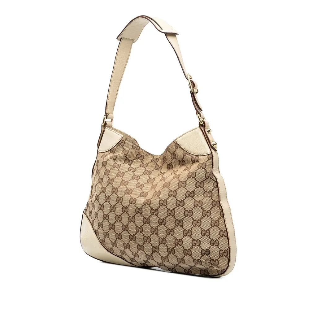 Gucci GG Canvas Hasler Web Shoulder Bag Beige Canvas Good - Back View