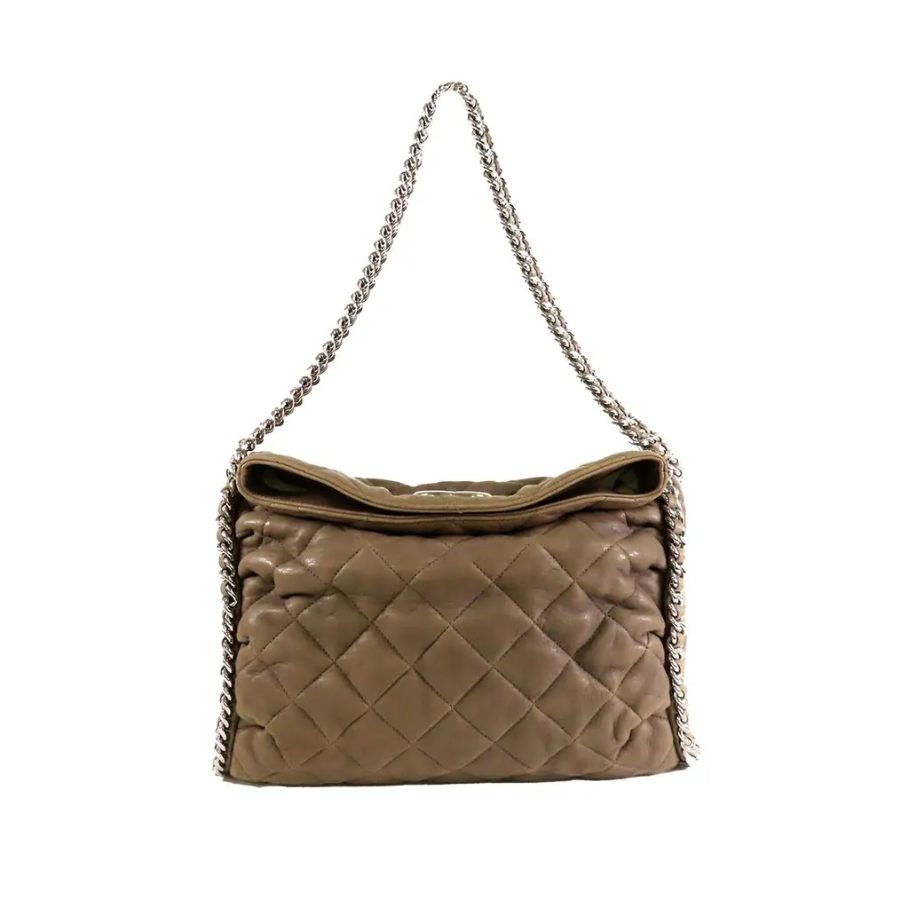 Chanel Quilted Washed Lambskin Chain Around Hobo Brown Leather Very good - Front View