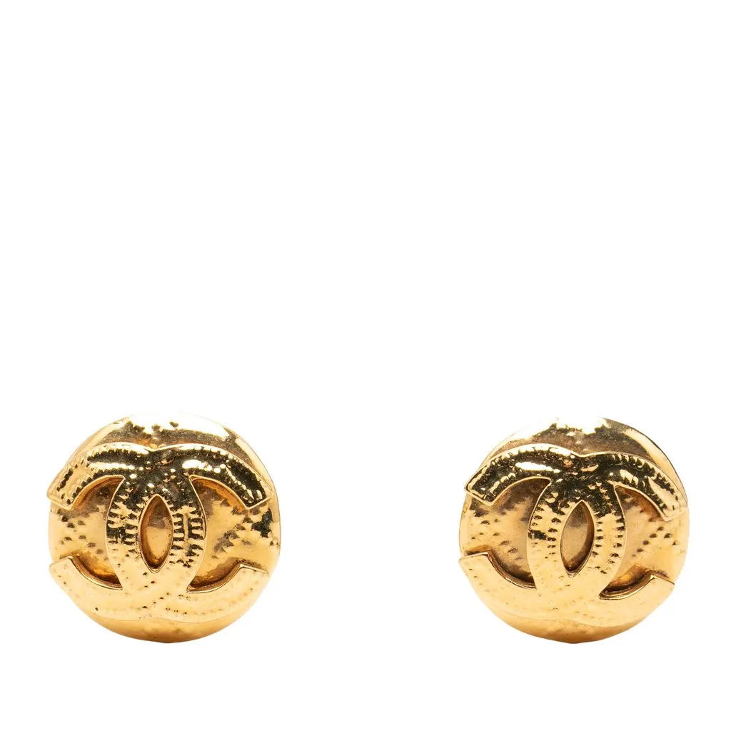 Chanel CC Gold Plated Round Clip On Earrings Gold Metal Very good - Front View