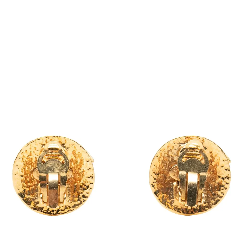 Chanel CC Gold Plated Round Clip On Earrings Gold Metal Very good - Back View