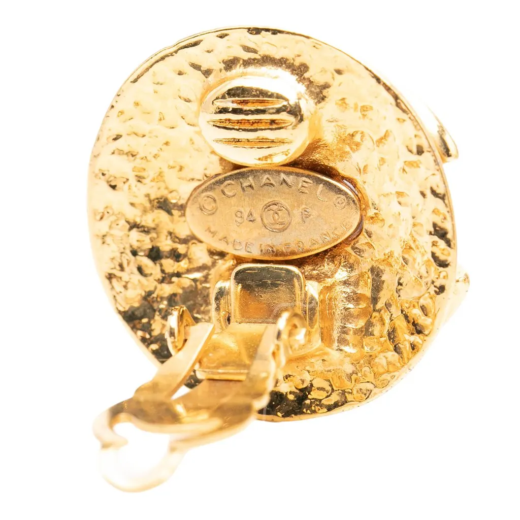 Chanel CC Gold Plated Round Clip On Earrings Gold Metal Very good - Inside View