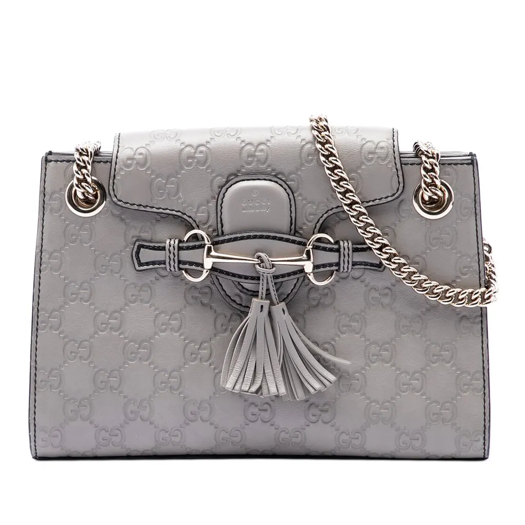 Gucci Small Guccissima Emily Shoulder Bag Grey Leather Very good - Front View