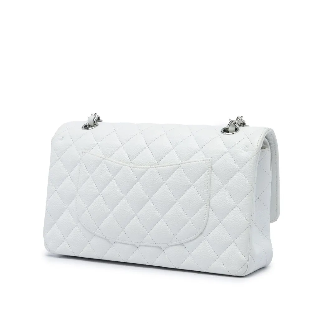 Chanel Medium Classic Caviar Double Flap White Leather Very good - Back View