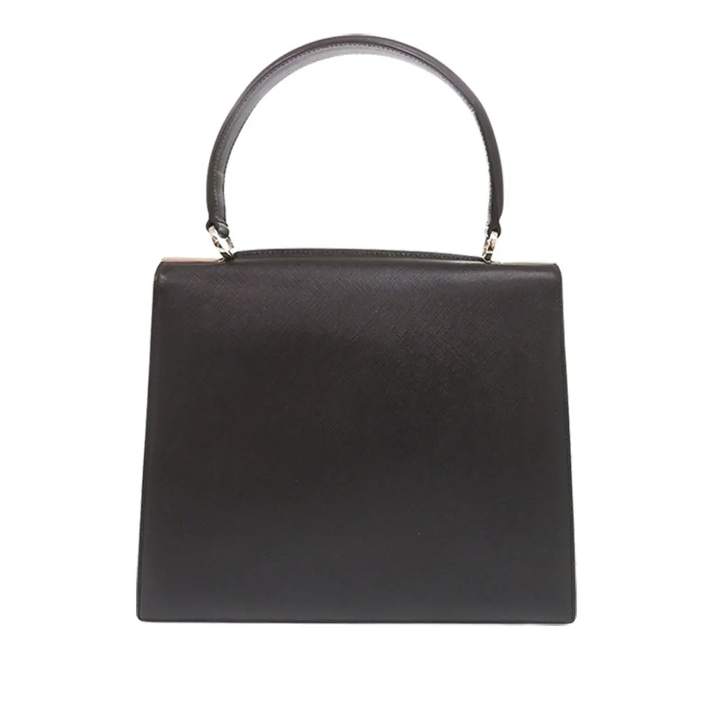 Salvatore Ferragamo Leather Double Gancini Top Handle Bag Black Leather Very good - Back View