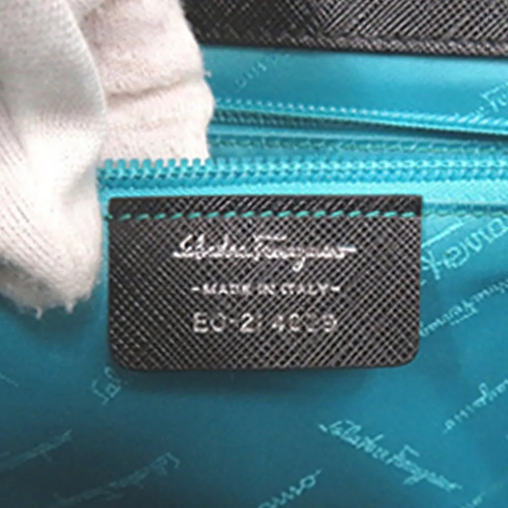 Salvatore Ferragamo Leather Double Gancini Top Handle Bag Black Leather Very good - Box View